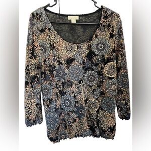 Beautiful Christopher & Banks 3/4 Sleeve Top Size Med Black Gold And Blue